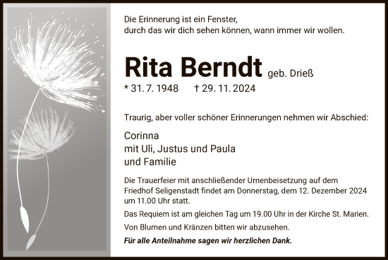 Traueranzeige von Rita Berndt von OF