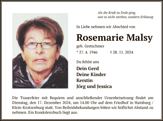 Traueranzeige von Rosemarie Malsy von OF