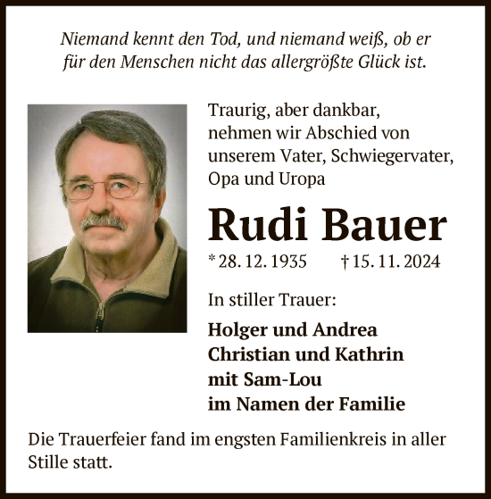 Traueranzeige von Rudi Bauer von OF