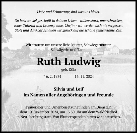 Traueranzeige von Ruth Ludwig von OF