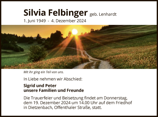 Traueranzeige von Silvia Felbinger von OF