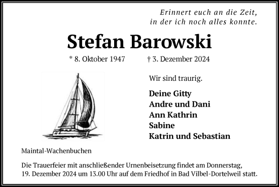 Traueranzeige von Stefan Barowski von OF