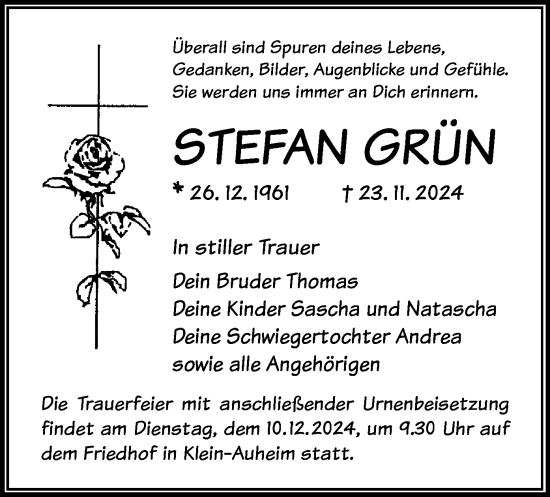 Traueranzeige von Stefan Grün von OF