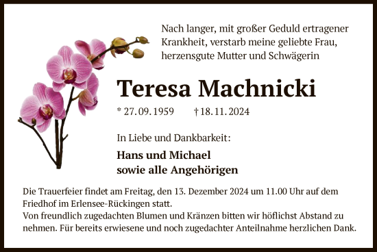 Traueranzeige von Teresa Machnicki von OF