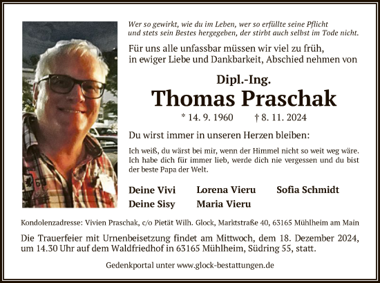 Traueranzeige von Thomas Praschak von OF