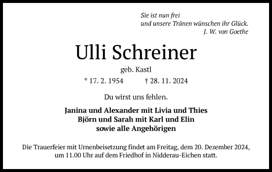 Traueranzeige von Ulli Schreiner von OF