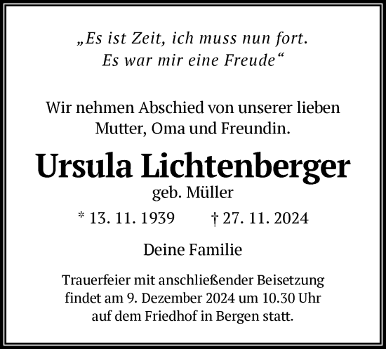 Traueranzeige von Ursula Lichtenberger von OF