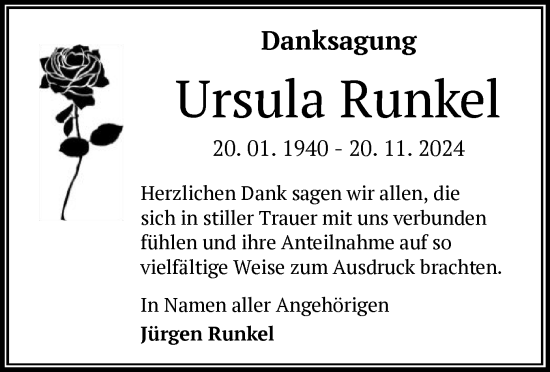 Traueranzeige von Ursula Runkel von OF