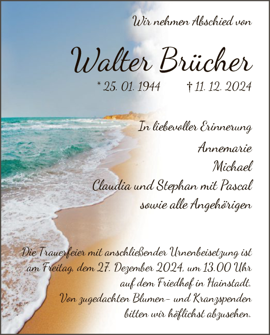 Traueranzeige von Walter Brücher von OF