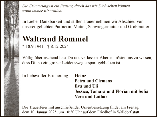 Traueranzeige von Waltraud Rommel von OF