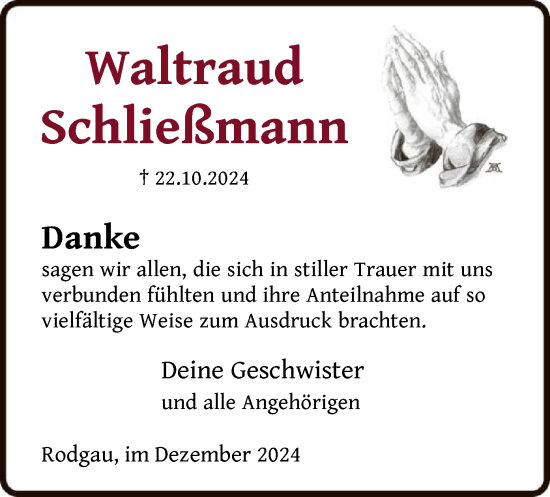 Traueranzeige von Waltraud Schließmann von OF