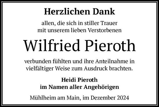 Traueranzeige von Wilfried Pieroth von OF