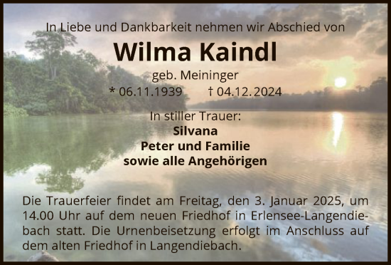 Traueranzeige von Wilma Kaindl von OF