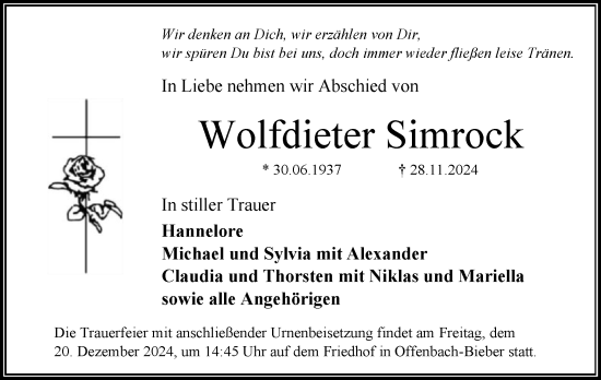 Traueranzeige von Wolfdieter Simrock von OF