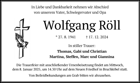 Traueranzeige von Wolfgang Röll von OF