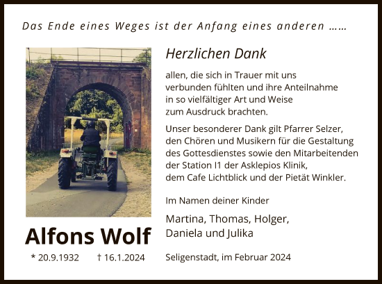 Traueranzeige von Alfons Wolf von OF