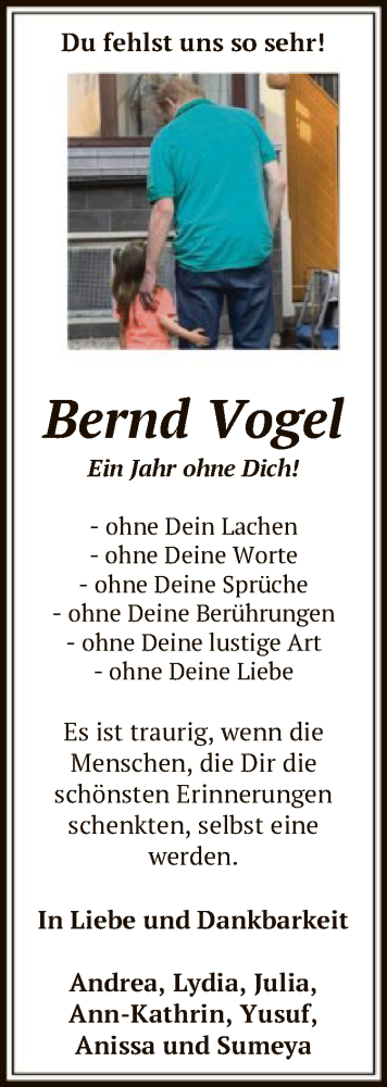 Traueranzeige von Bernd Vogel von OF