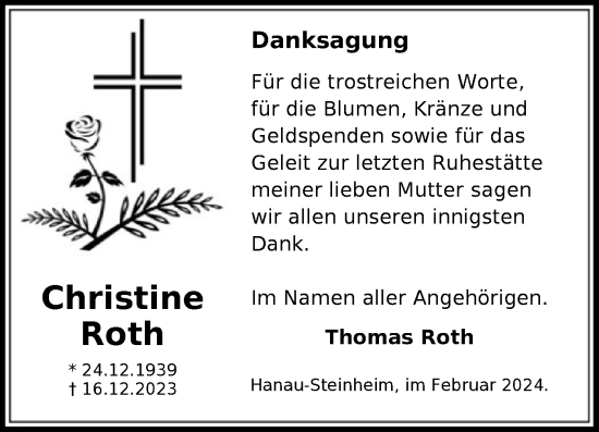 Traueranzeige von Christine Roth von OF