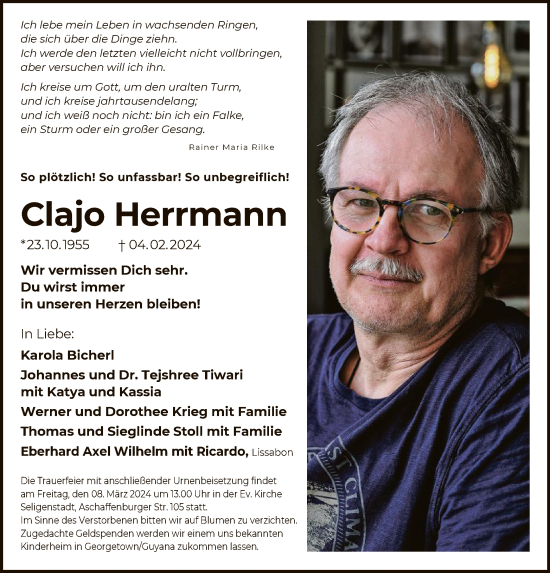 Traueranzeige von Clajo Herrmann von OF