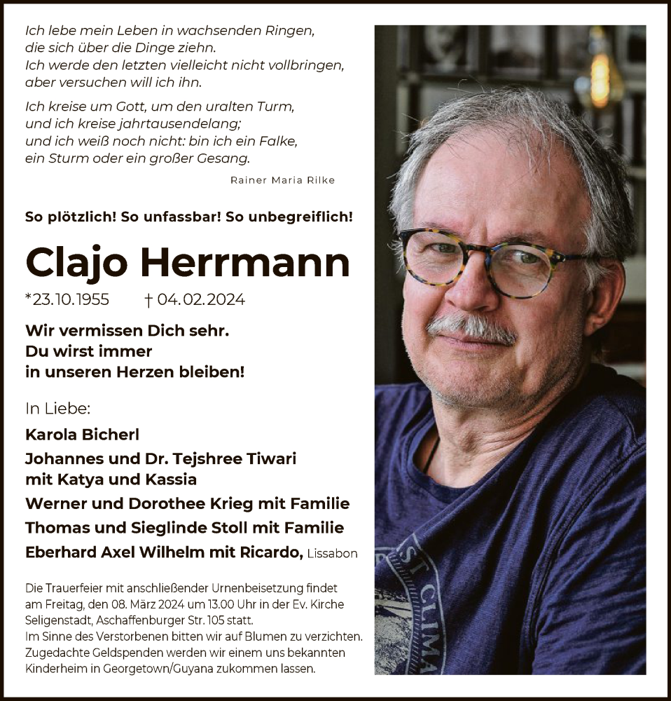  Traueranzeige für Clajo Herrmann vom 24.02.2024 aus OF