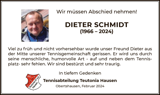 Traueranzeige von Dieter Schmidt von OF