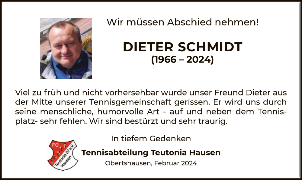  Traueranzeige für Dieter Schmidt vom 17.02.2024 aus OF