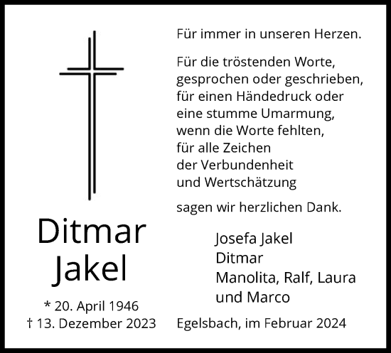 Traueranzeige von Ditmar Jakel von OF