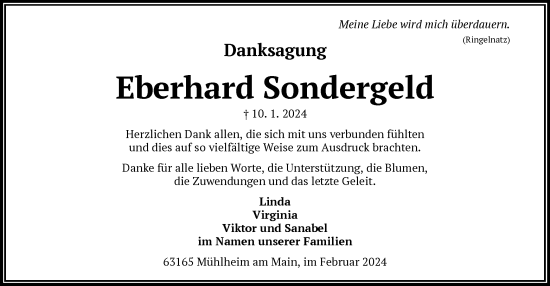 Traueranzeige von Eberhard Sondergeld von OF