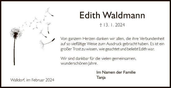 Traueranzeige von Edith Waldmann von OF