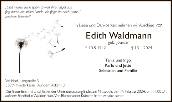 Traueranzeige von Edith Waldmann von OF