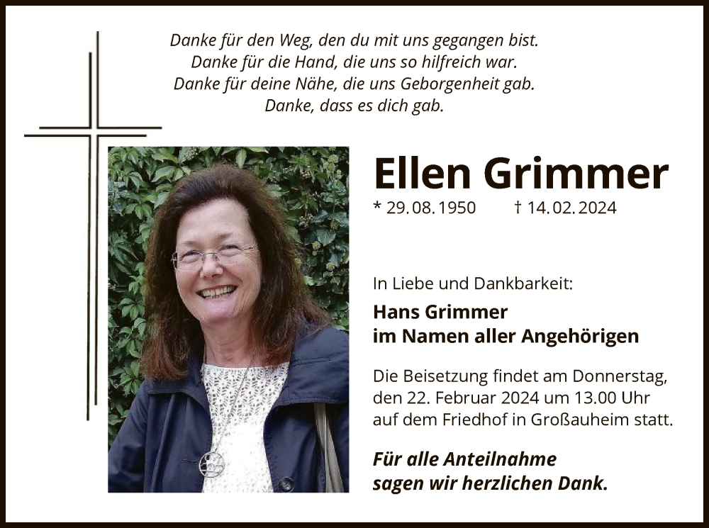  Traueranzeige für Ellen Grimmer vom 17.02.2024 aus OF