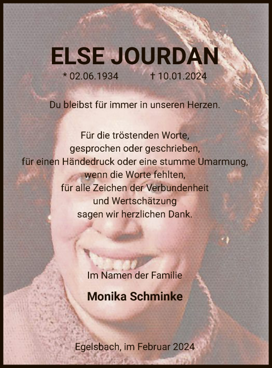 Traueranzeige von Else Jourdan von OF