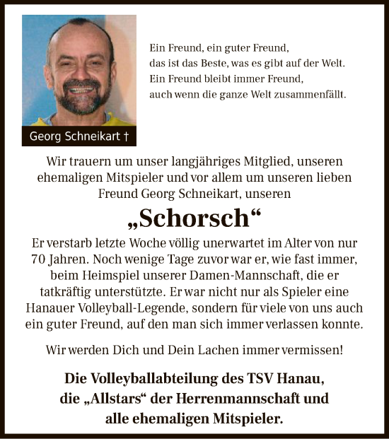 Traueranzeige von Georg Schneikart von OF
