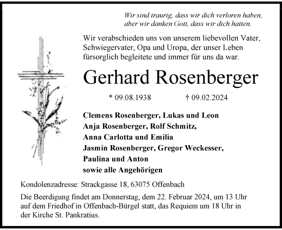 Traueranzeige von Gerhard Rosenberger von OF