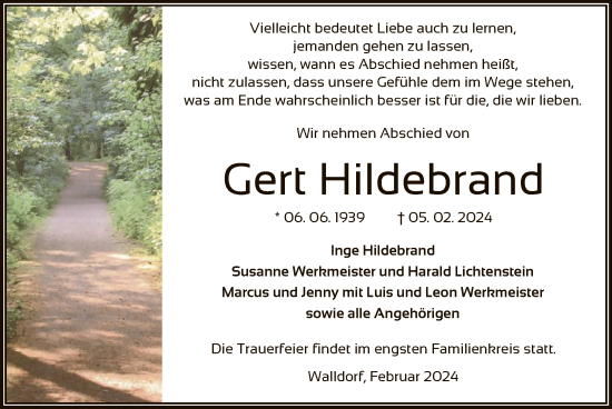 Traueranzeige von Gert Hildebrand von OF