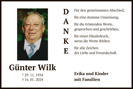 Traueranzeige von Günter Wilk von OF