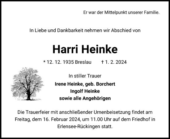 Traueranzeige von Harri Heinke von OF