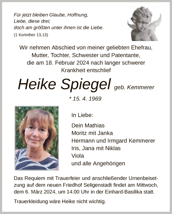 Traueranzeige von Heike Spiegel von OF