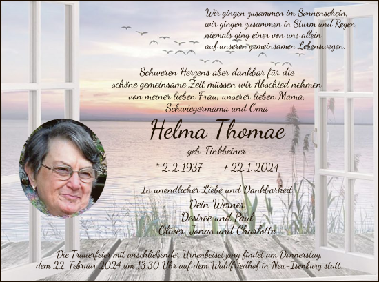 Traueranzeige von Helma Thomae von OF