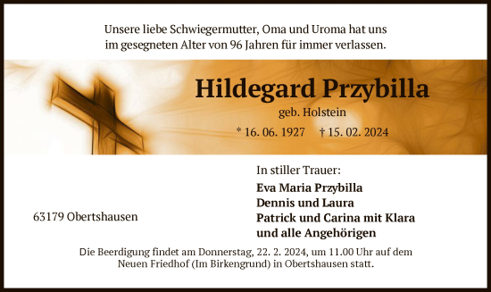 Traueranzeige von Hildegard Przybilla von OF