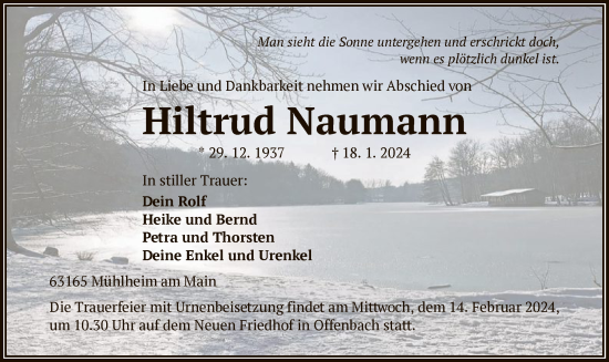 Traueranzeige von Hiltrud Naumann von OF