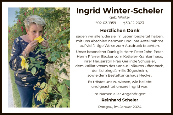 Traueranzeige von Ingrid Winter-Scheler von OF