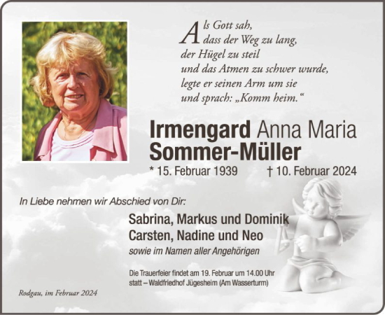 Traueranzeige von Irmengard Anna Maria Sommer-Müller von OF