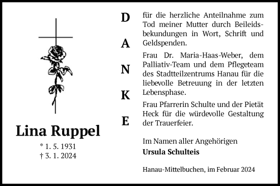 Traueranzeige von Lina Ruppel von OF