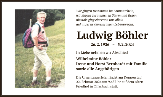 Traueranzeige von Ludwig Böhler von OF