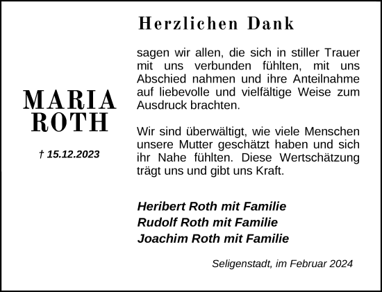 Traueranzeige von Maria Roth von OF