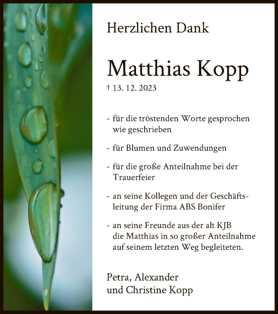 Traueranzeige von Matthias Kopp von OF