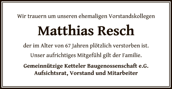 Traueranzeige von Matthias Resch von OF