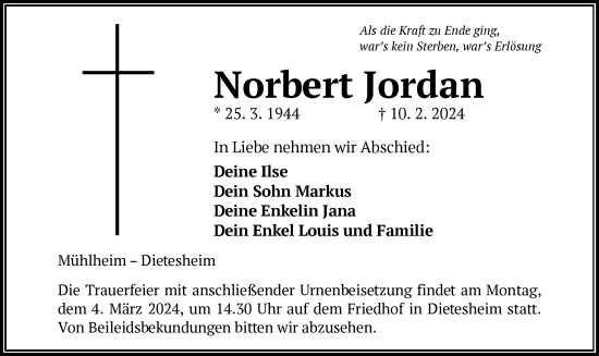 Traueranzeige von Norbert Jordan von OF