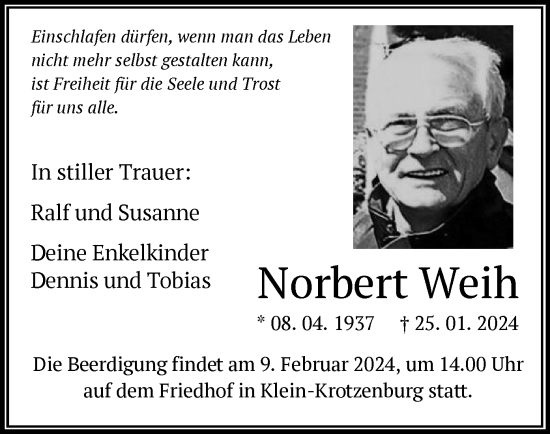 Traueranzeige von Norbert Weih von OF